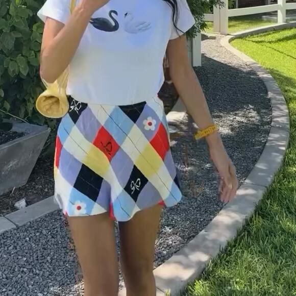 Lisa Says Gah Darcy Cirque Argyle Plaid Bow Skort High Waisted Mini Skirt New S - Picture 5 of 8